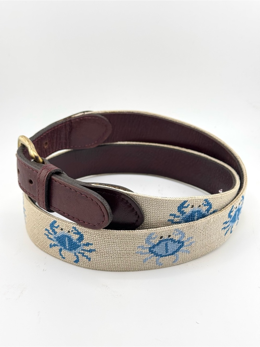 Smathers & Branson 38 Blue Crabs Needlepoint Belt Solid Brass Buckle in Oatmeal - Picture 7 of 13